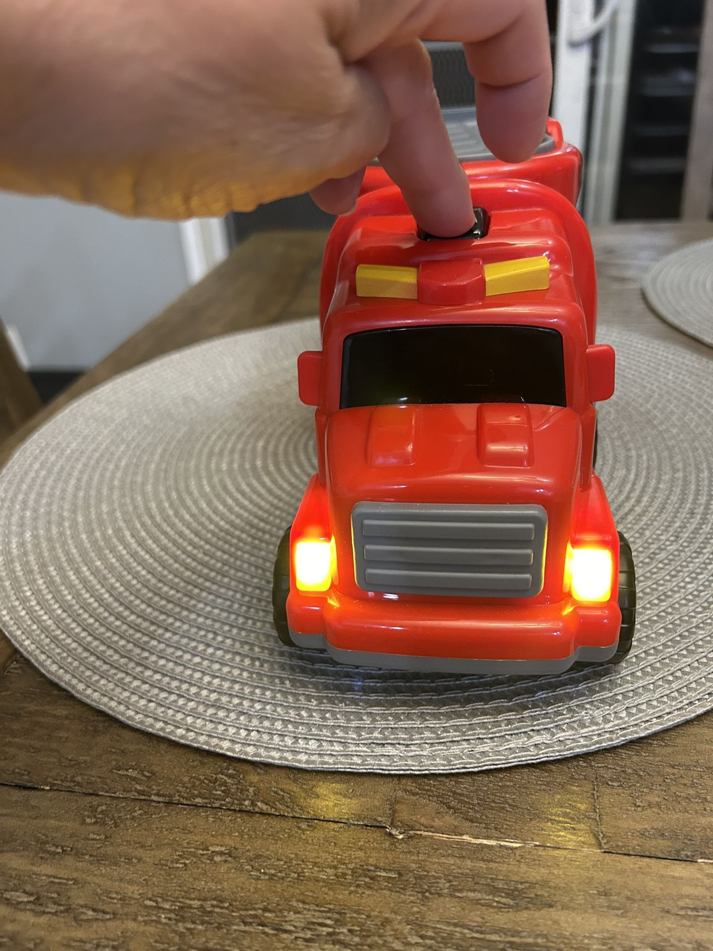 Red Fire Truck Transporter Toy Age 3+ Pre Owned Lights & Sounds