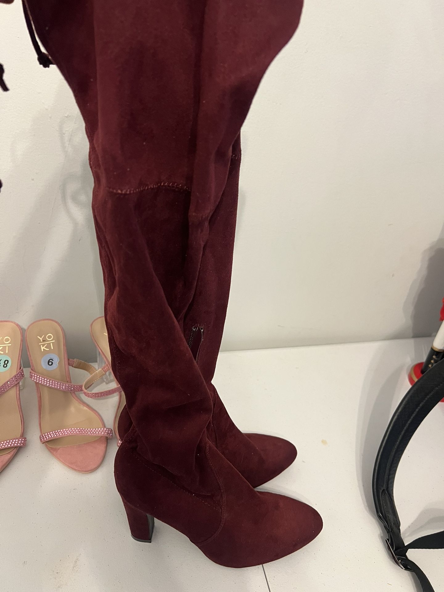 Womens Thigh High Burgundy Boots Size 9.5