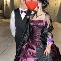 Strapless Deep Purple and Black A Line Gothic Prom