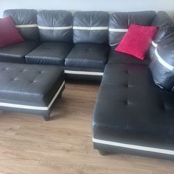 Black & White Leather Living Room Sofa Set 