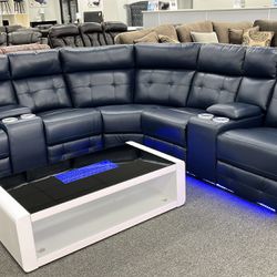 Memorial Weekend Sale, Contemporary, 3 Pc Power Reclining Sectional w/LED light and Cupholder