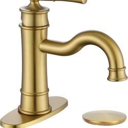 New In Box Vanity Bathroom Sink Faucet Brushed Gold Single Hole Deck-Mount