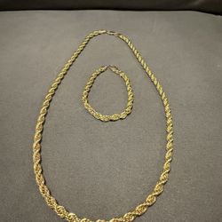 14k Gold Plated Rope Chain & Bracelet Bundle