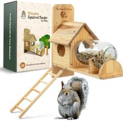 Wood Squirrel Feeders for Outside Large - Backyard Nut Bar Squirrel Feeder for Tree, Chipmunk House Kit for Peanuts and Corn - Natural Wooden Garden D
