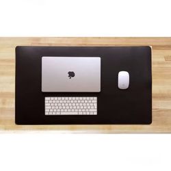 Leather Office Desk Writing Mat Pad Blotter Protector - Black