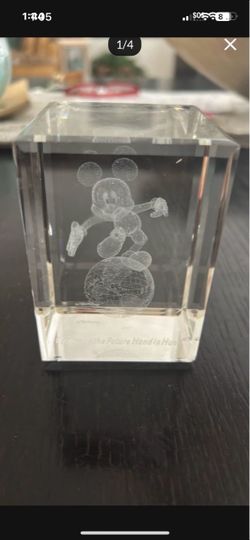 Disney Arribas Brothers "Celebrate the Future Hand in Hand" 3D Laser Crystal Cube