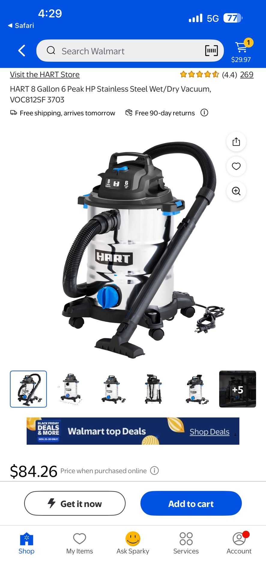 HART 8 Gallon 6 Peak HP Stainless Steel Wet/Dry Vacuum