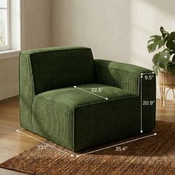 Brand New Green Corduroy Single Seat Modular Couch / Accent Chair with Armrest