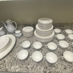 Royal Doughton Coronet 4947, Bone China Dinner Plates, Salad Plates, Saucers, Teacups, 73 Pieces