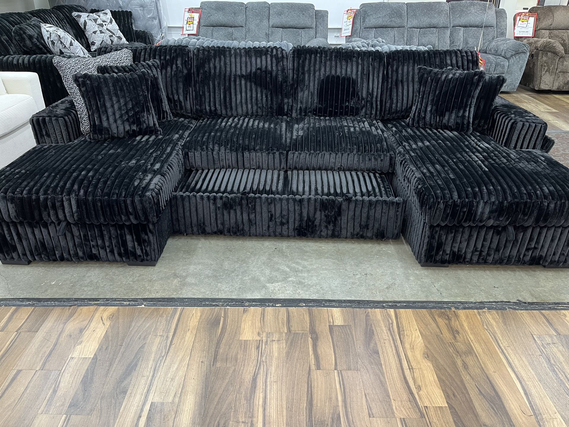 Black Corduroy Sectional With Sleeper