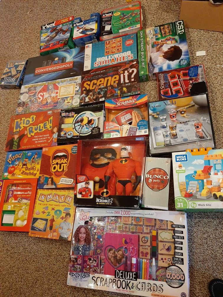 New board games and assorted toys