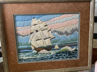 Rare Roger Reinardy Maritime Vessel Needlepoint 
