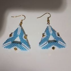 Beaded Triangle And Swarovski Gold Crystal Earrings