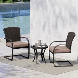 Grand patio 3 Pieces Bistro Set, Outdoor Wicker Table Set,