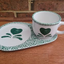 Green Heart BOHO/Country Style Stone Sandwich with Large Mug Set (TWO SETS AVAILABLE)
