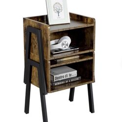 Set of 2 Bedside Table Storage End Table, Rustic Brown