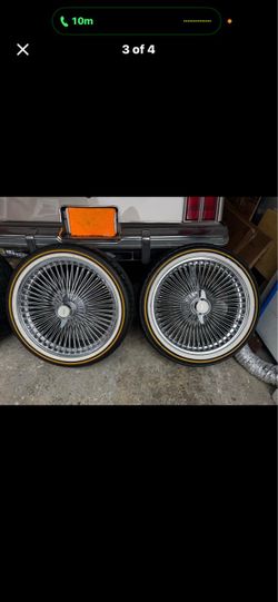 Chrome Wire Spoke Rims w/ Vogue-Style Whitewall & Gold Stripe Tires – Set of 4