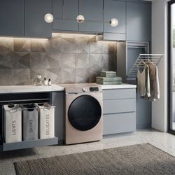 Samsung 7.5 Cu. Ft. Smart Electric Dryer with Steam Sanitize+, Wi-Fi Connectivity and Sensor Dry, Champagne (DVE45B6300C)