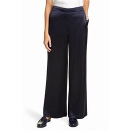 Lafayette 148 New York Silk Elastic Women's Dark Navy Wide Leg Silk Dress Pants