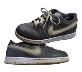 Nike Dunk Low Shoes Boys Size 1Y Gray Green Leather HQ3241-068 Athletic Sneakers