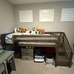 Max and Lily Classic Twin Low Loft with Stairs and Easy Slide - Clay - AND mattress 