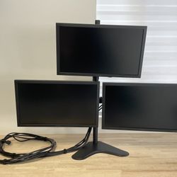 Computer Monitors (10), Stands (3x2, 4x1), & Cables