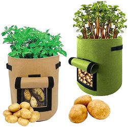 10 Gallon Planting Fabric Pots.Premium Breathable Cloth Bags with Handles and Velcro Window.