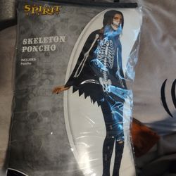Skeleton Poncho Size Adult One Size Halloween Costume 