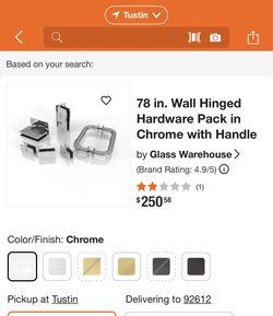 Glass Warehouse 78 in. Wall Hinged Hardware Pack in Chrome with Handle