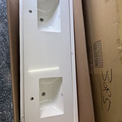 Wyndham 60” X 22“ D Cultured Marble Basin Vanity Top In White With White Basins