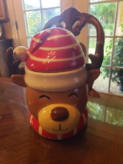 Christmas Bear Cookie Jar Super Cute Glass