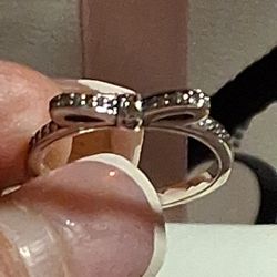 Pandora Authentic Brand New Sterling Silver & Crystals Bow Ring Size 7 - 2 Available