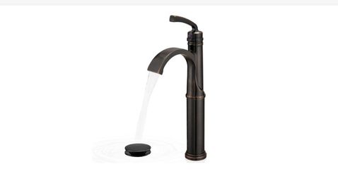 Waterfall Vessel Sink Faucet Oil Rubbed Bronze, Brass Tall Bathroom Faucet with Pop-up Drain, cUPC Supply Hoses, Single Handle for Vanity, Farmhouse, 