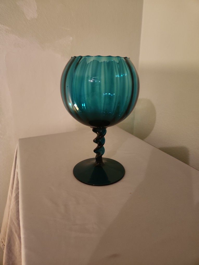 VINTAGE MCM EMPOLI ART GLASS TEAL BLUE