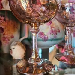 Anthropologie Wine Glasses Gold Foil Confetti, ( 2) MCM Madmen boho Libbey dessert,shrimp martini