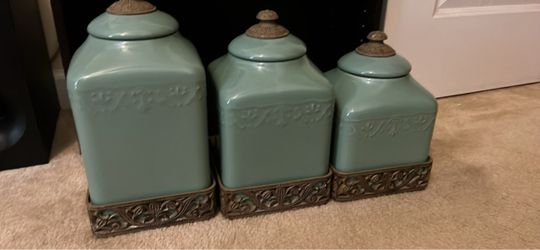 Turquoise Ceramic canister/storage set
