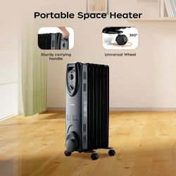 Radiator Heater, 1500W Oil-Filled Radiator Heater, Portable