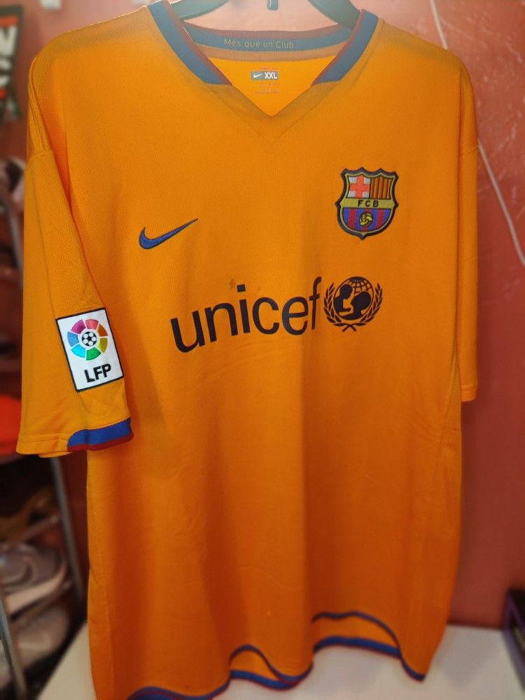 2006 Vintage Nike Barcelona Authentic Soccer Jersey Men's XXL Orange Y2K