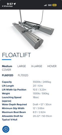 Sunstream FloatLift Hydraulic Floating Boat Lift 5500Lbs