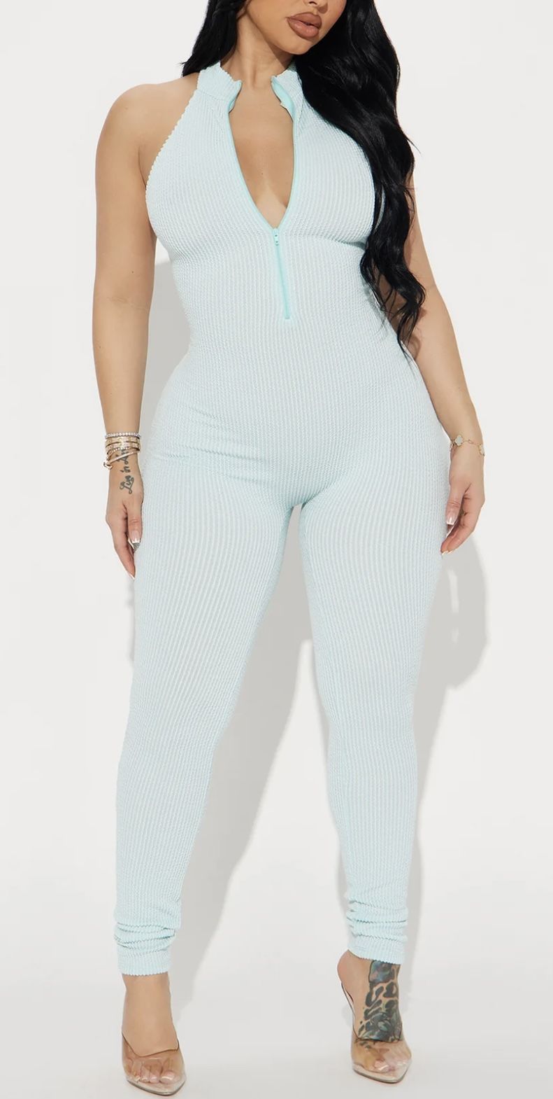 Fashion Nova Light Blue Ribbed Jumpsuit (L) 