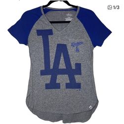 Women's Los Angeles Dodgers Majestic V-Neck T-Shirt Size Small