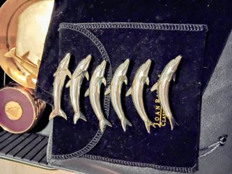 Vintage French Silver Plate Dolphin Place Card Holders Collectibles - Set of 6