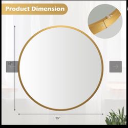 16''Round Wall Mounted Bathroom Mirror Aluminum Alloy Frame Decor Mirror Gold