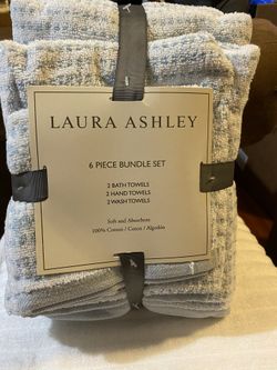 Laura Ashley - Bath Towel Set - 6 pc (2 Bath towels, 2 Hand towels, 2 Wash towels)