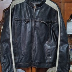 Like New Original Arizona Mens Motorcycle Biker Faux Leather Jacket L Black White Line 