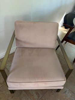 Blush Velvet Accent Chair with Gold Metal Frame
