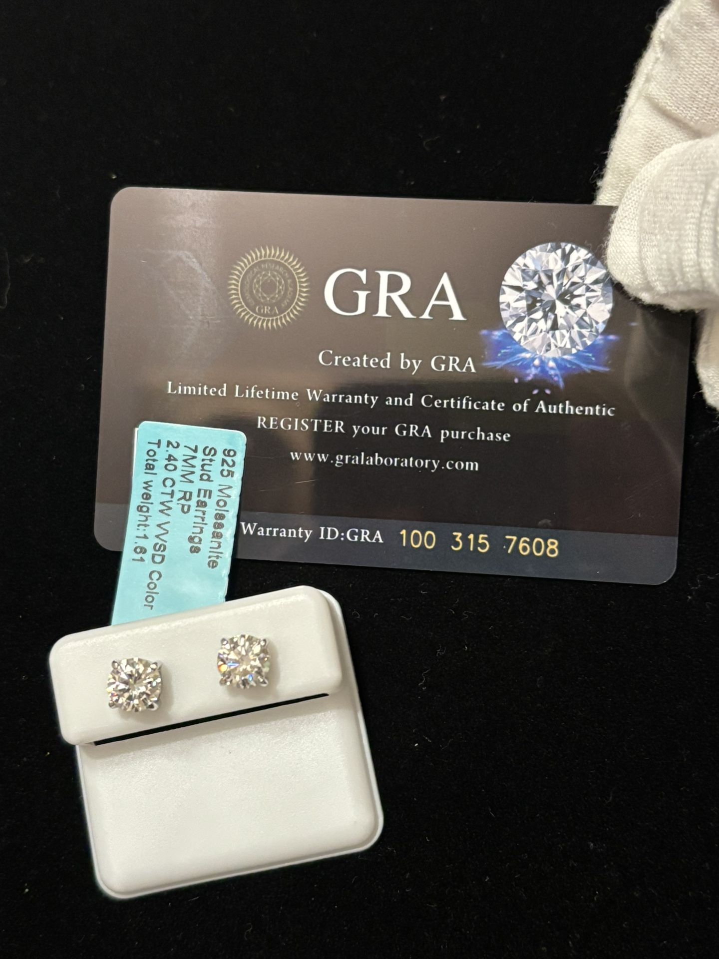 925 Sterling Silver 7mm Moissanite Earrings With GRA Cert
