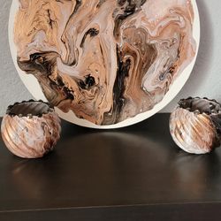 Handmade Abstract Painting And Candle Holders Gift Set