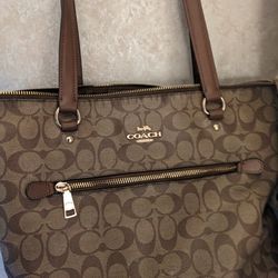 Coach Large Tote In Kakhi Saddle Signature Line 