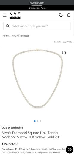 Men's Diamond Square Link Tennis Necklace 5 ct tw 10K Yellow Gold 20"
